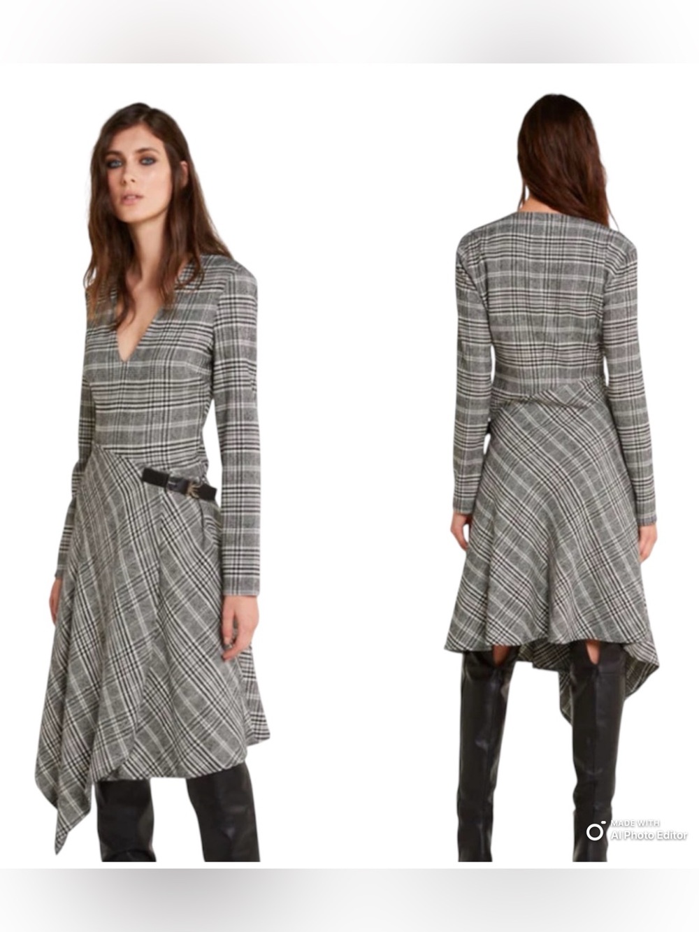 Patrizia Pepe NWT Plaid Check High Low Asymmetric Midi Dress IT 38 US 2 Wool